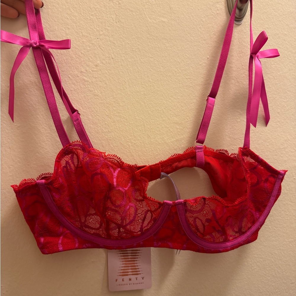 Savage X red and pink bow bra